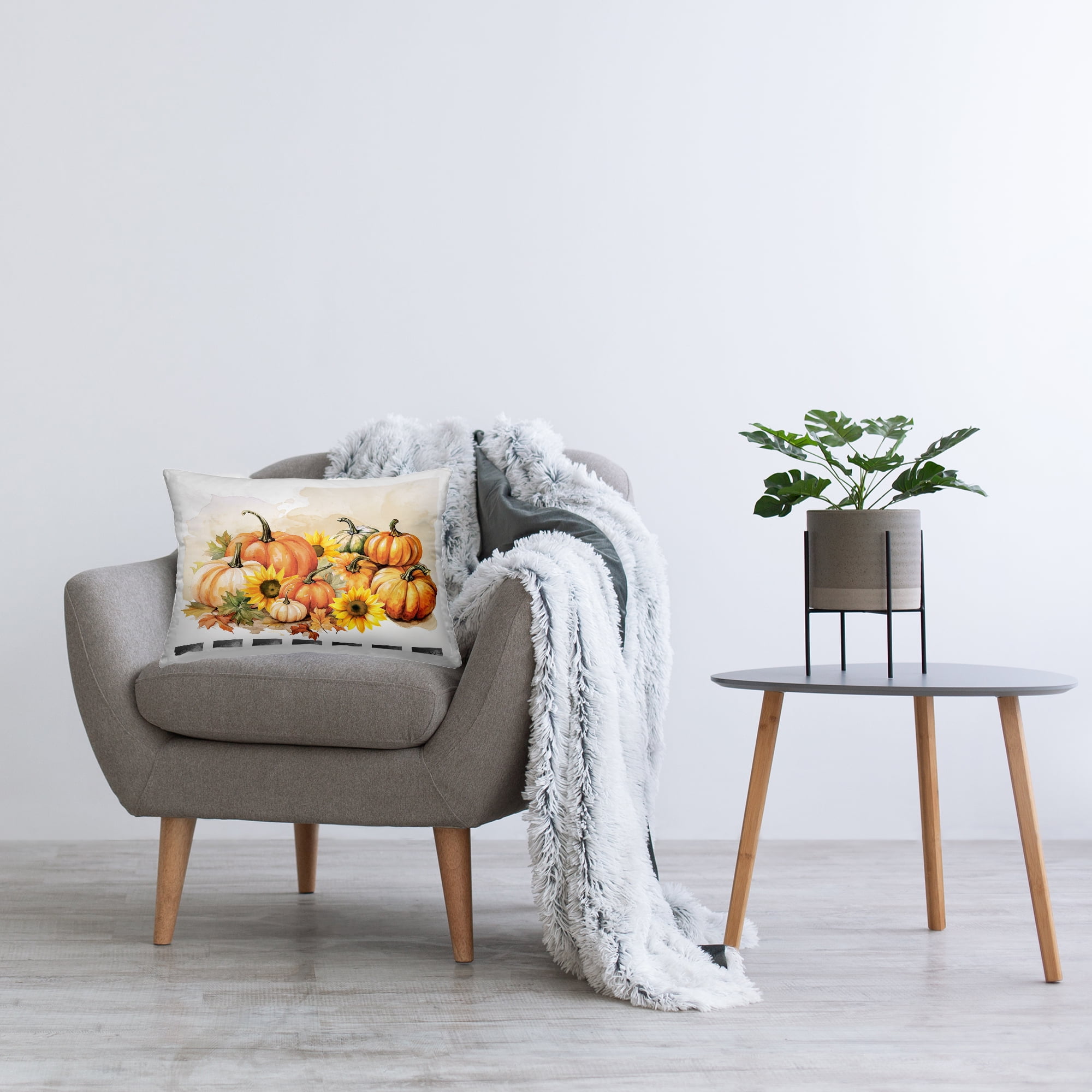 Stupell Industries Pumpkin & Sunflower Bundle Decorative Printed Throw Pillow Design by Nicole DeCamp.