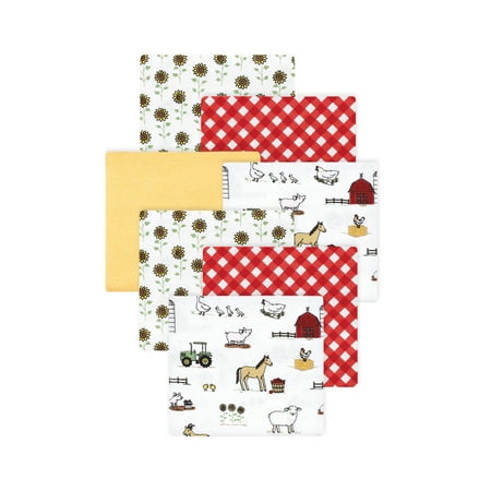 Little Treasure Hudson Baby Girls Cotton Poly Flannel Receiving Blankets 7-Pack, Red Girl Farm, 30x30 inches