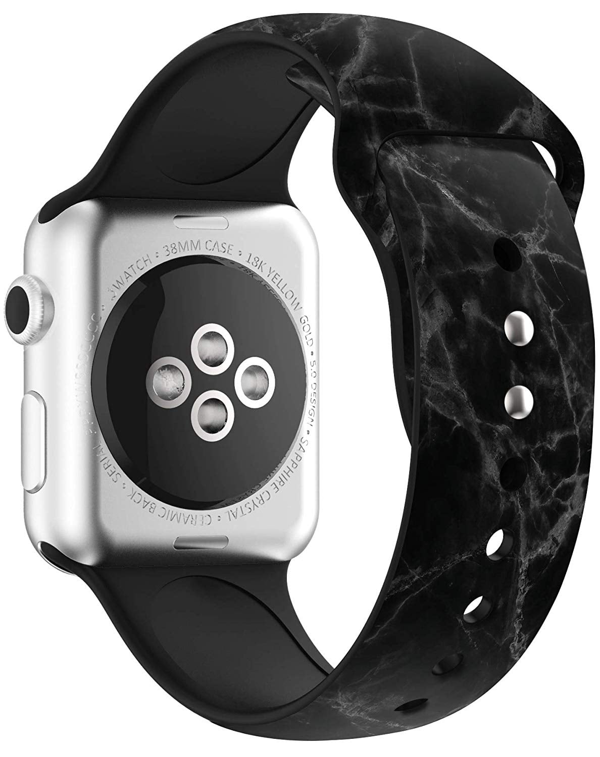 SPYCASE Apple Watch Bands 42/44mm, Silicone Wristband for iWatch Series  1/2/3/4/5/SE/6/SE/Nike+ - Black Marble