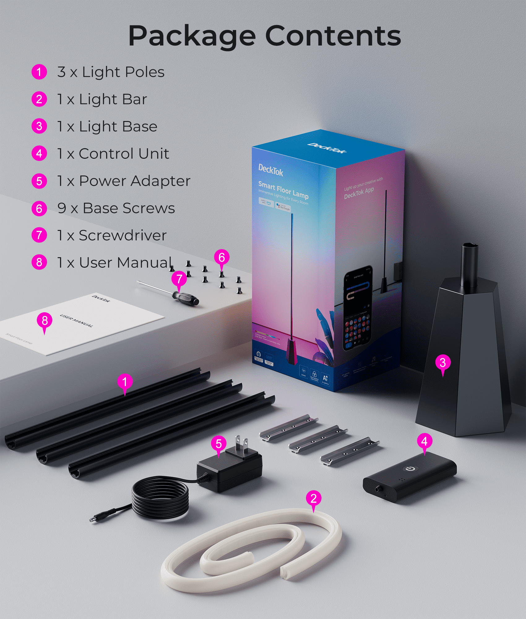 DeckTok RGBCW Smart Floor Lamp with Colors Changing Music Sync and Voice Control for Living Room Gaming Home Decor