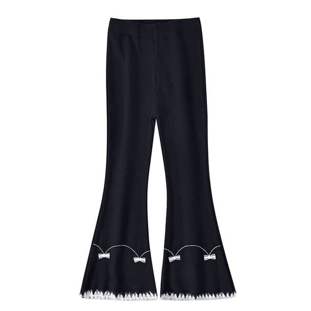 YUNAFFT Girls Flared Pants Lightweight Ribbed Texture High Waist Casual 1-14Y Spring Fall Elastic Waist Breathable Cotton