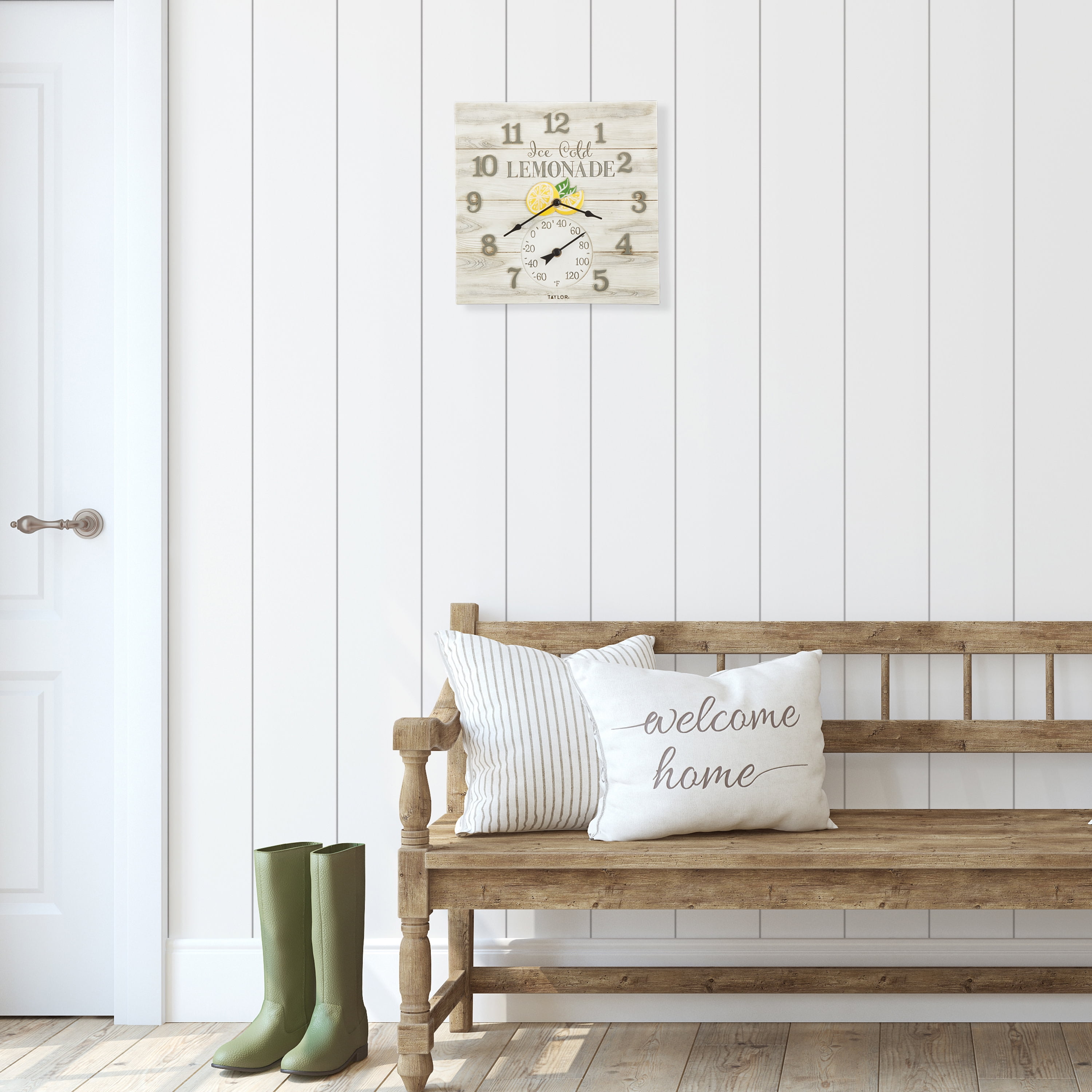 Taylor 14-inch X 14-inch Lemonade Clock with Thermometer