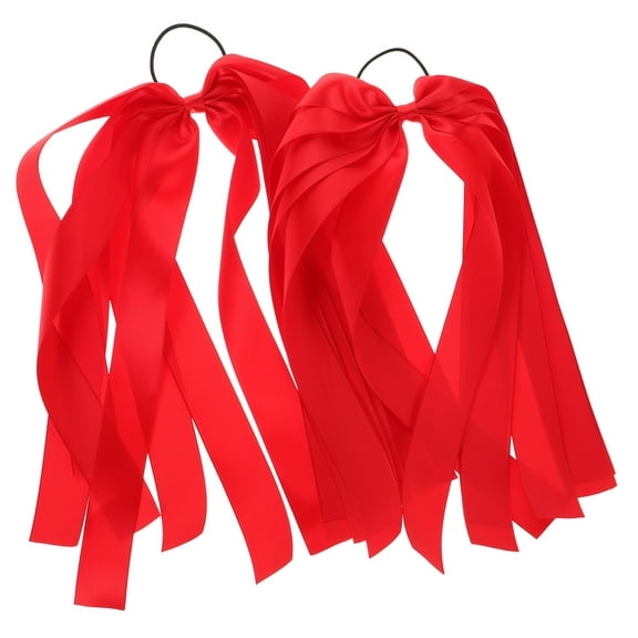 NIAIZEK Elegant Red Bowknot Hair Ties for Single and Double Ponytails 2Pcs