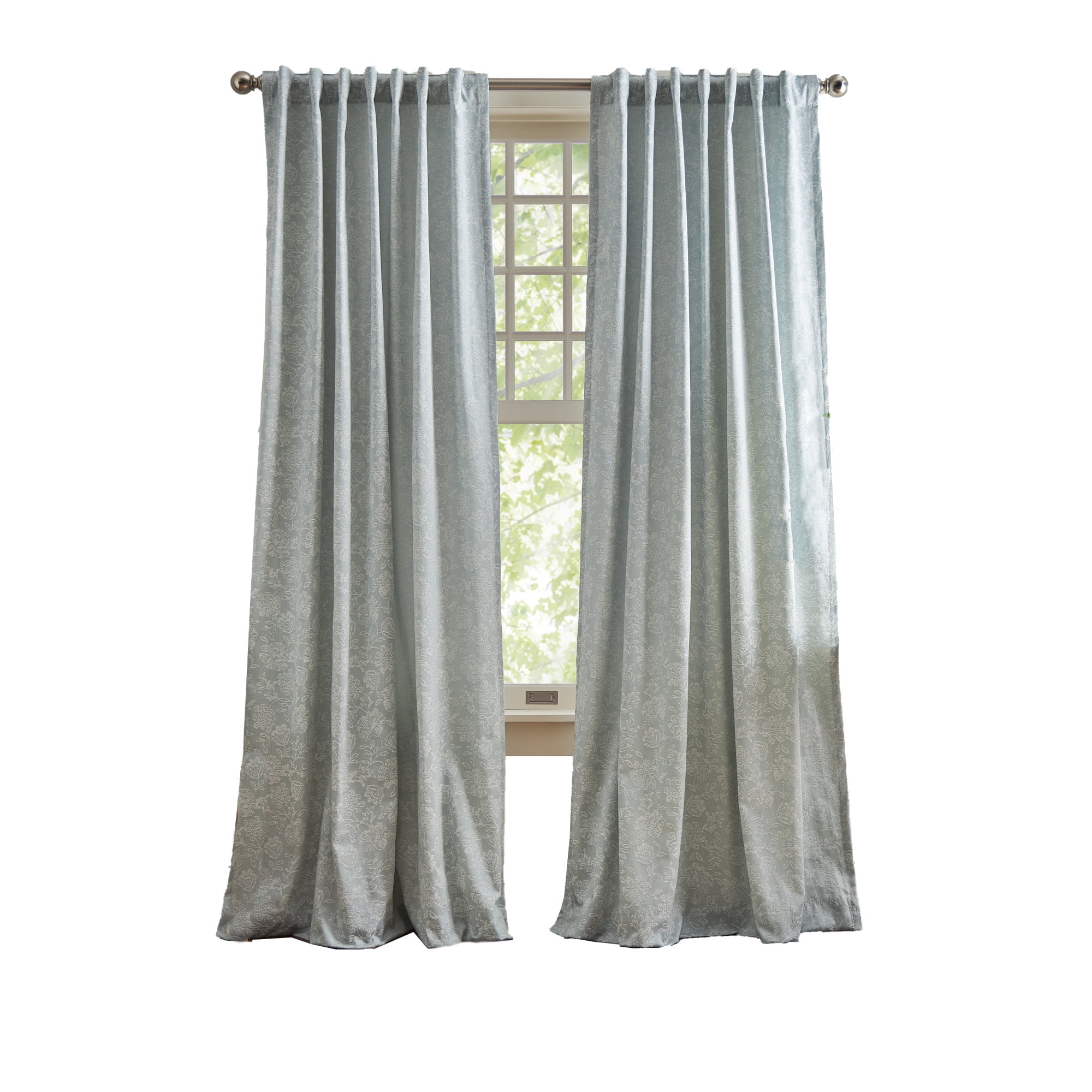 Martha Stewart Cottage Floral Jacquard Curtain Panel Pair, Light Blue, Lined, Pole Top/Back Tab, Room Darkening, Indoor Curtain Panels, Adult, 2 Piece Set, 50"x 95"