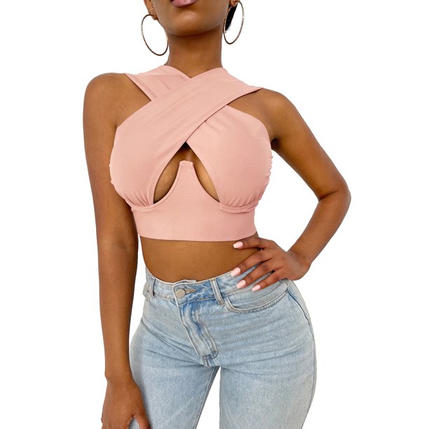 Txlixc Mujeres Cross Wrap Crop Tops, Adultos Verano Sin Mangas Recorte Tank Tops Txlixc Sexy