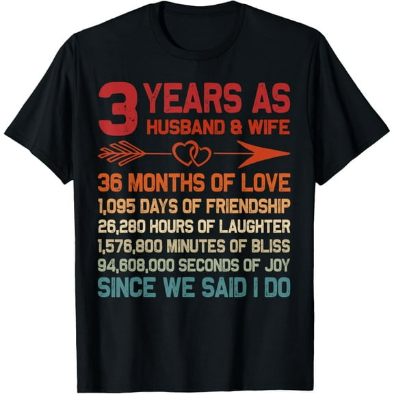 3 Years as Husband & Wife 3rd Anniversary Gift for Couple T-Shirt