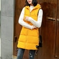 thumbnail image 2 of Htigea Women's Padded Vest Sleeveless Quilted Hooded Jacket Fall Winter Warm Long Coat with Pocket Yellow L, 2 of 3