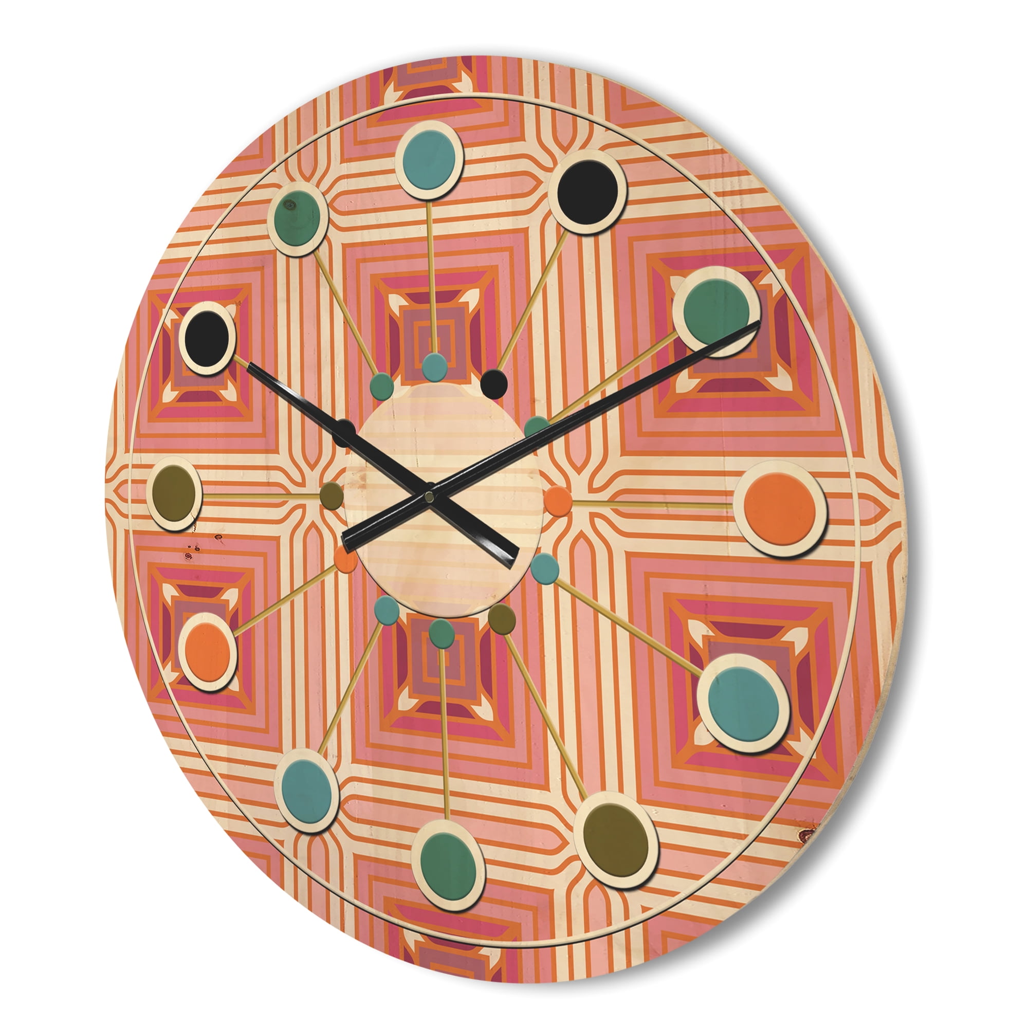 Designart 'Retro Geometric Design II' Mid-Century Modern Wood Wall Clock
