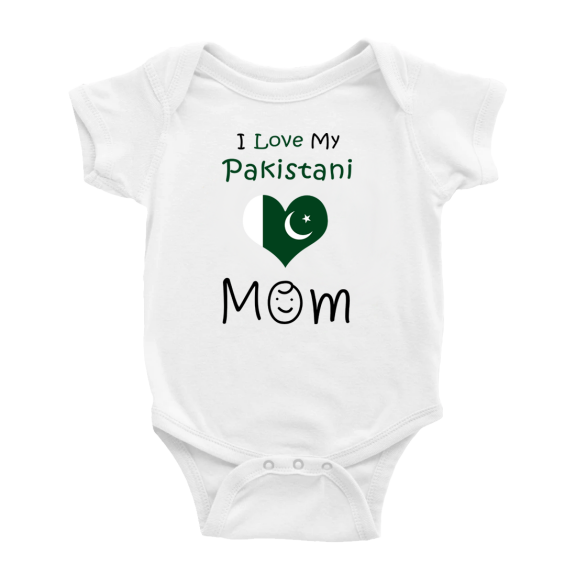 I Love My Pakistani Mom Cute Baby Romper Bodysuit For Boy Girl (White, 6-12 Months)