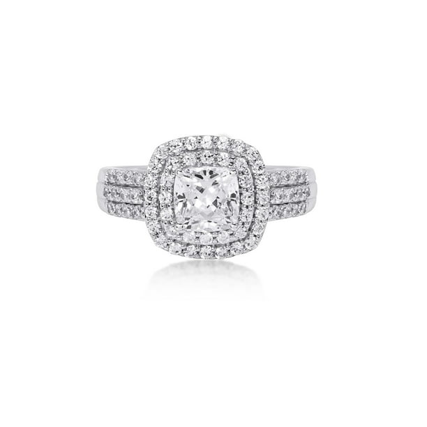 Brilliance Fine Jewelry Cushion Double Halo CZ Engagement Ring in Sterling Silver Walmart