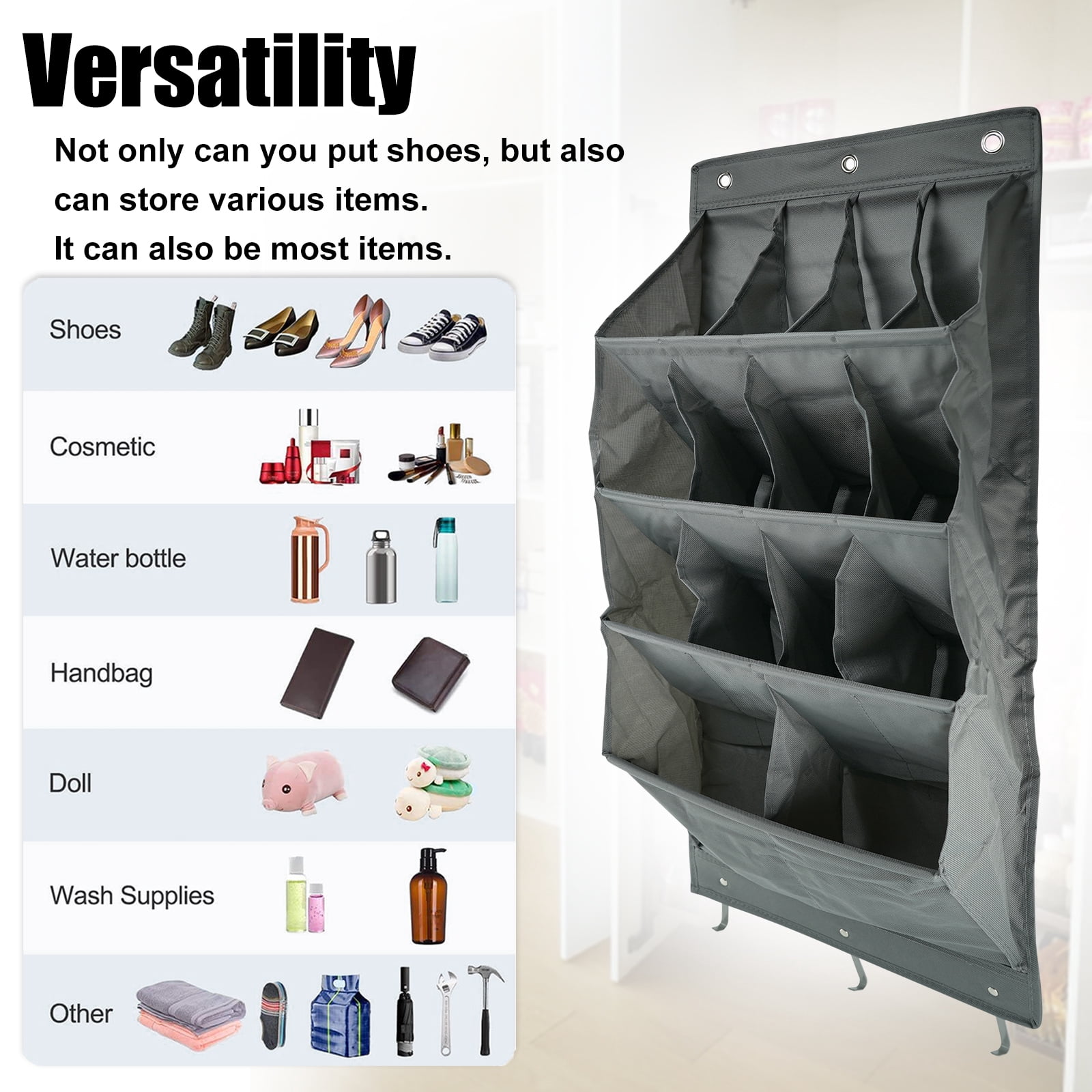 RYANSTAR RACING 2Pcs Over Door Shoe Organizer, 14 Deep Pockets, Hanging Shoe Rack Storage for Wall, Door & Closet,Gray Shoe Holder, Closet Organizers & Storage
