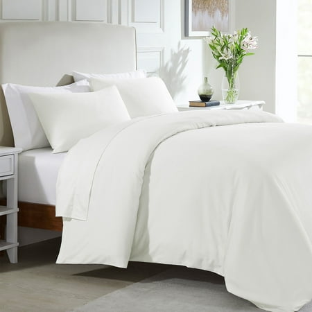 California Design Den 3-Piece Queen size Duvet Cover Set  400 Thread Count 100% Cotton Queen Size Set  Soft Sateen- Ivory (Pale Tone)