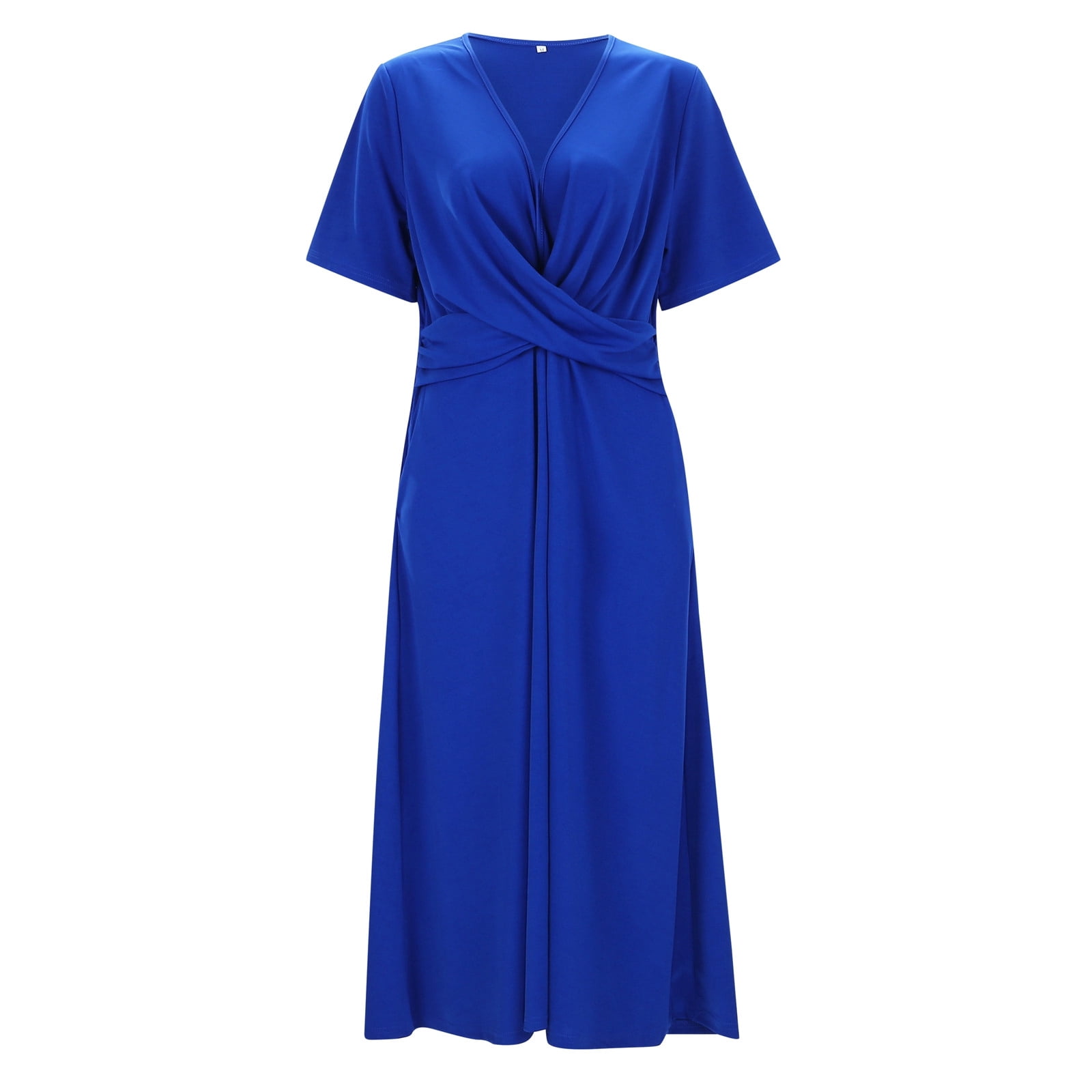 Jamsmile Womens Dress Summer Casual Short Sleeve V Neck Pleated Solid Color Loose Vintage Dresses Beach Long Vacation Sundress