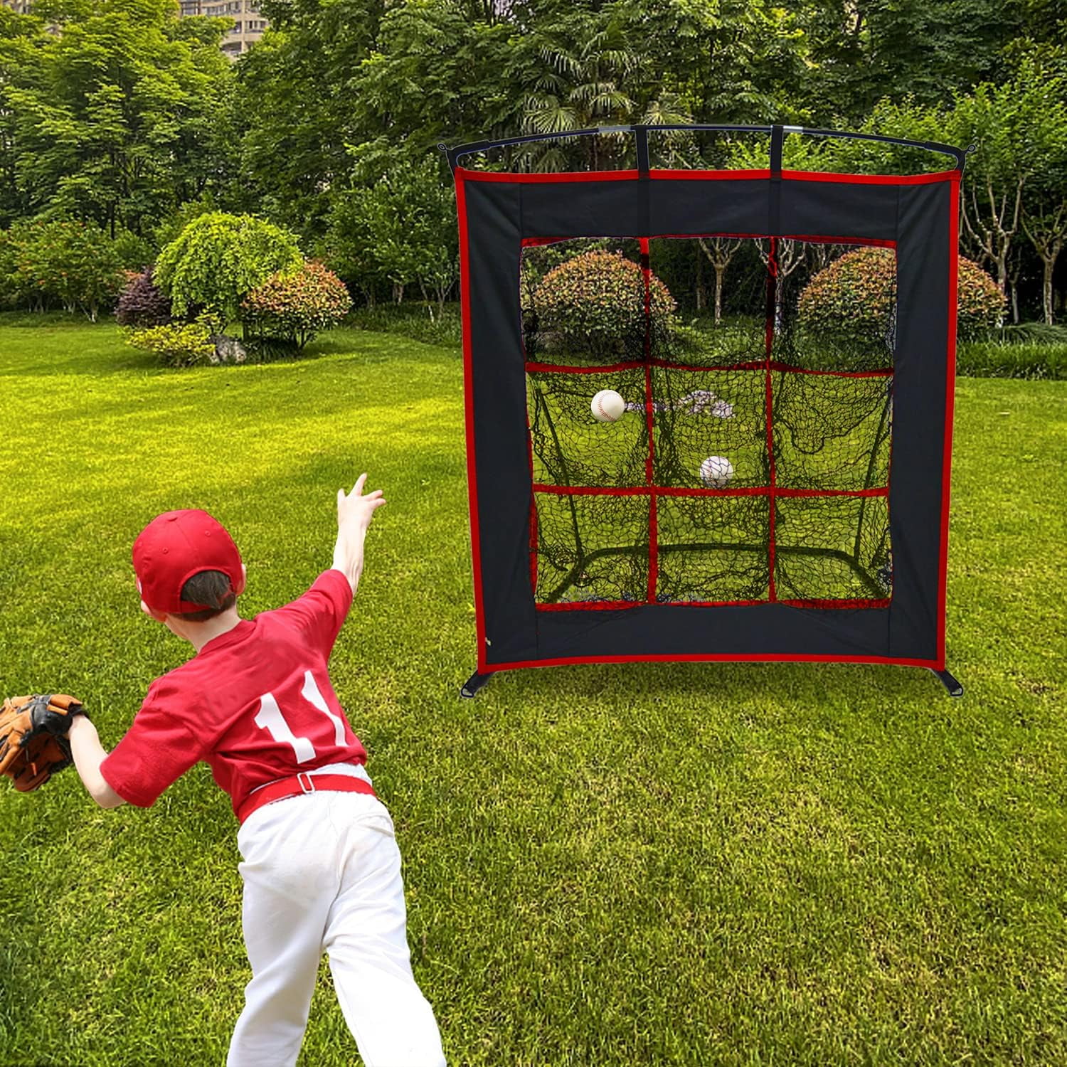 Gagalileo 9-Hole Baseball & Softball Pitching Net, Heavy-Duty Steel Frame Strike Zone Target, Portable Accuracy Trainer for Backyard Practice