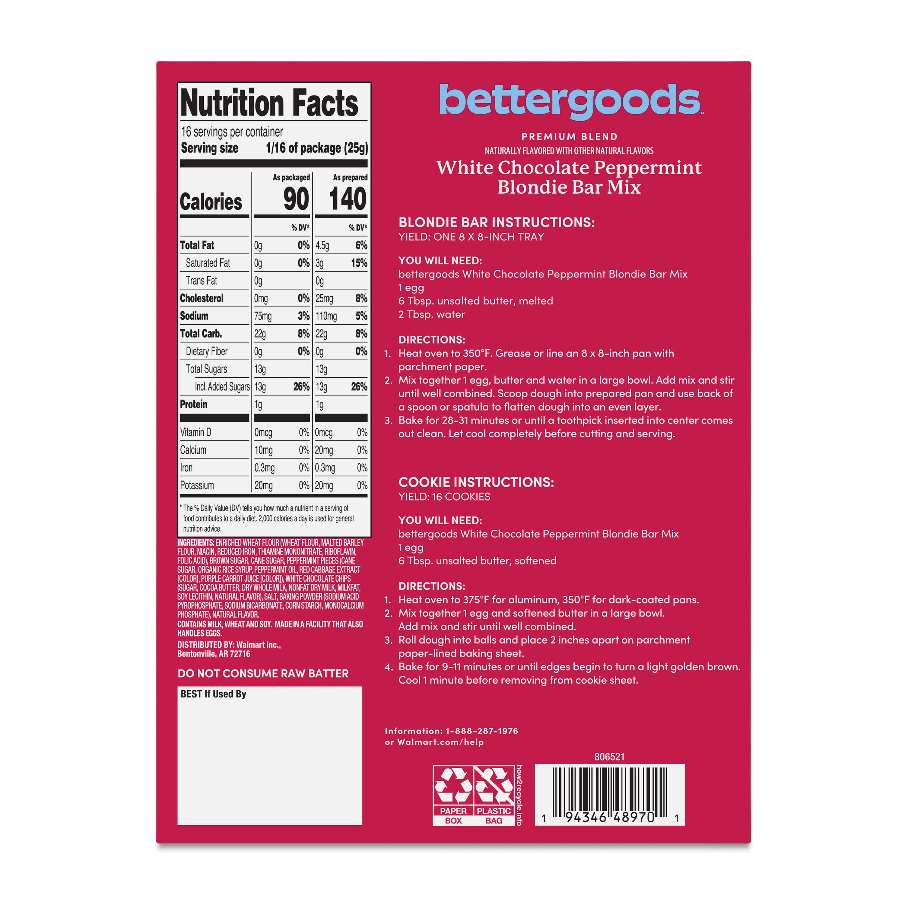 bettergoods White Chocolate Peppermint Blondie Bar Mix, 14 oz