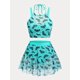 thumbnail image 1 of Bikini con Estampado de Murciélago y Malla en Talla Extra Rosegal Camisetas sin mangas de talla grande, 1 of 5