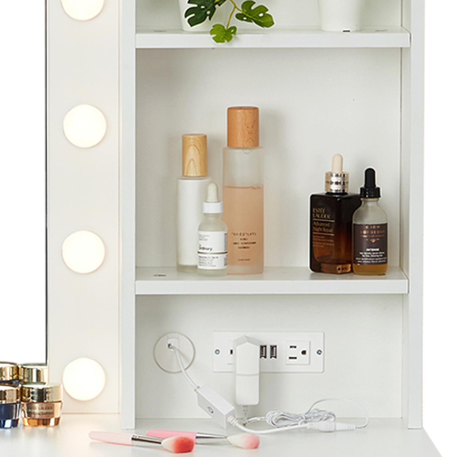 TROPOW Vanity Desk,Makeup Vanity,with Mirror and Lights,Makeup Vanity Desk with Mirror and Lights, 35 Inch Makeup Table with 4 Drawers and Built-in Power Strip, Makeup Studio, White