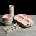 thumbnail image 3 of 6PCS/Set Eco-friendly Wheat Straw Tableware Set Unbreakable Children Dinnerware Set Comes with Plate Bowl Cup Spoon Fork and Chopsticks (Red), 3 of 8