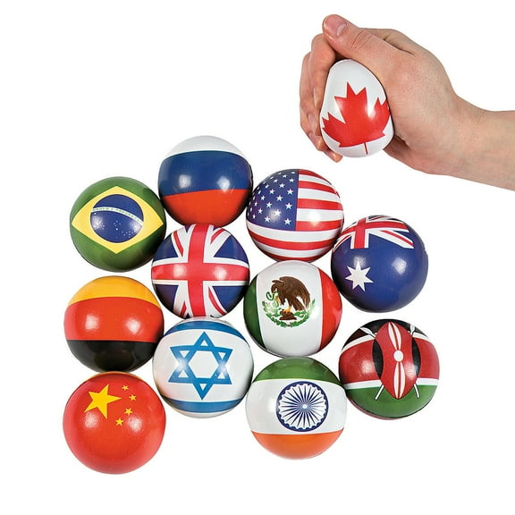 Flags Around The World Stress Ball - Party Favors - 12 Pieces