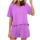 thumbnail image 1 of Conjunto de Pijama de las Mujeres de Moda Casual Color Sólido Manga Corta Cuello Redondo Top Y Pantalones, 1 of 6