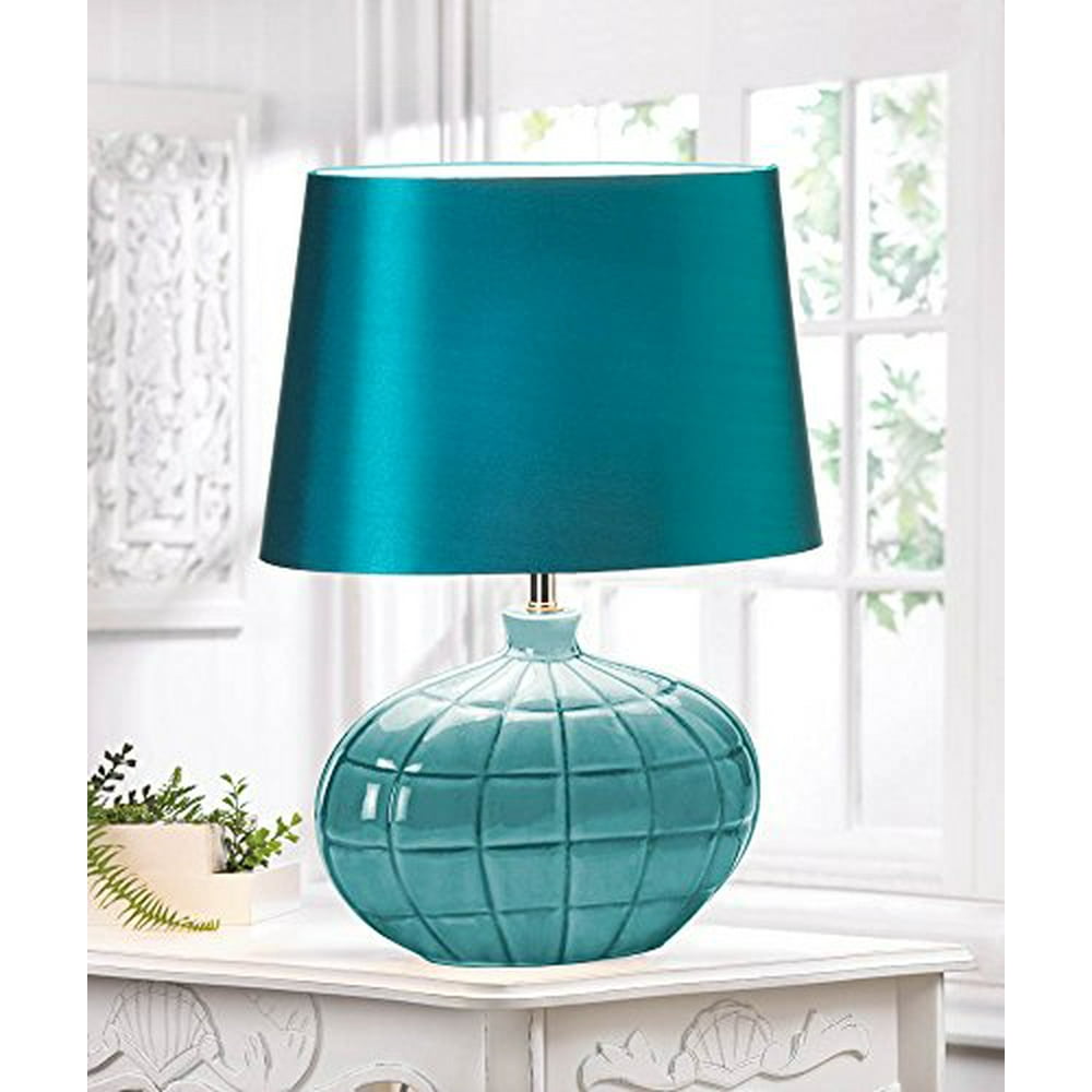 Teal Turquoise Gallant Table Lamp Silken Fabric Shade Unique Home Decor