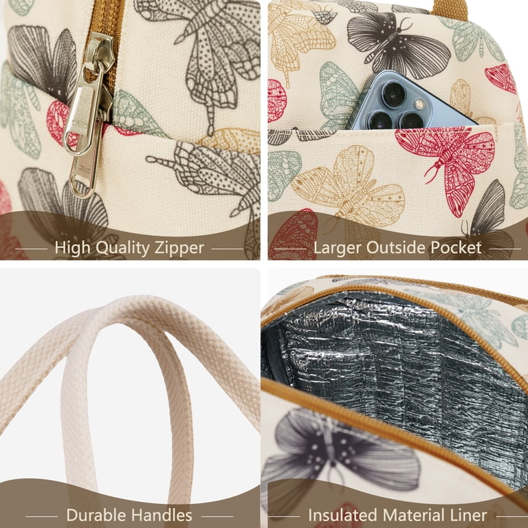 Inosoo Canvas Lunch Tote for Women, Butterfly Print photo 6