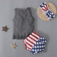 thumbnail image 6 of Toddler Girl Outfits Kids Stars and Stripes Print USA 250th Anniversary Crew Neck Sleeveless Top with Above Knee Shorts and Headband Three Piece Set Grey 18 Months-24 Months, 6 of 7