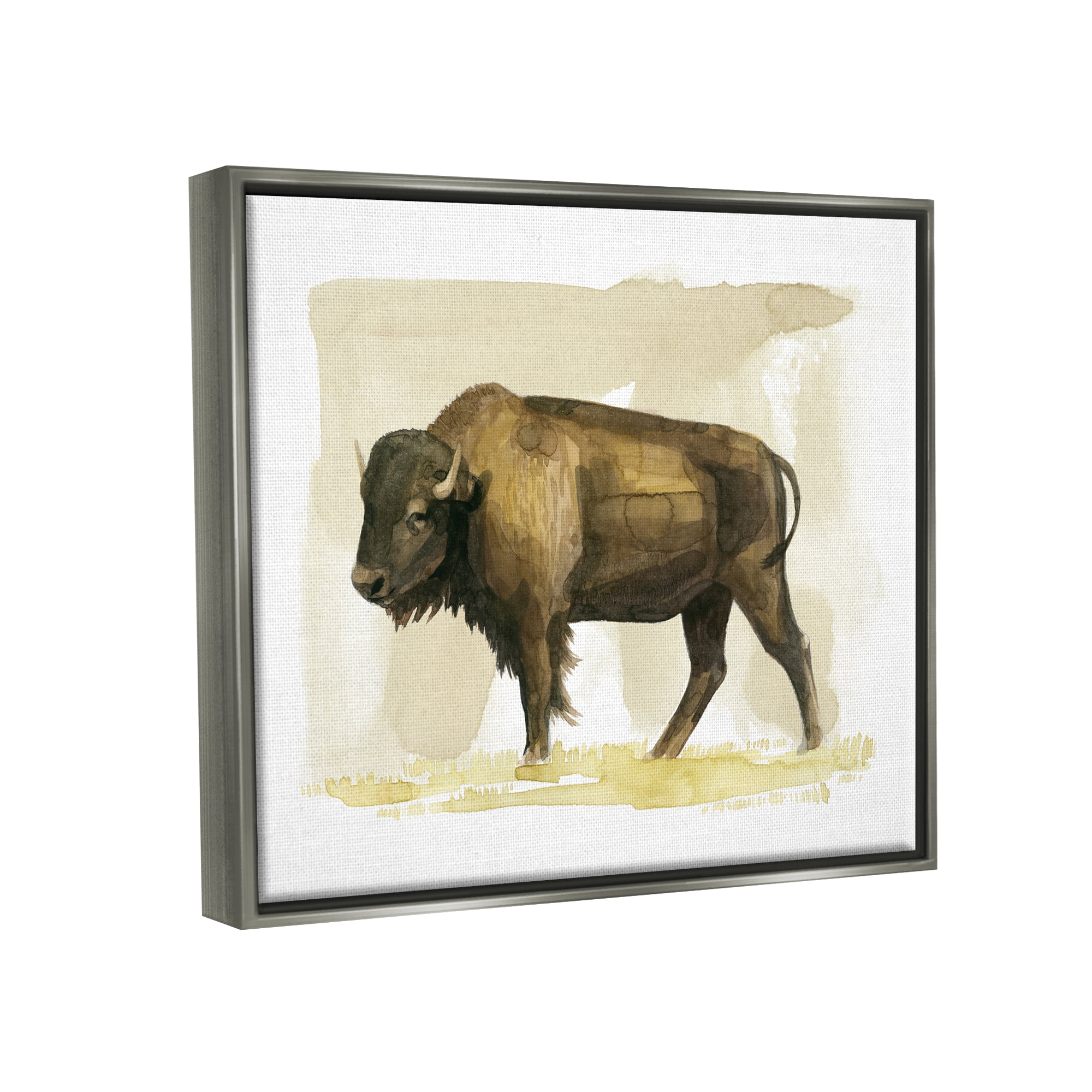 Stupell Bison Rural Animal Watercolor Animals & Insects Painting Gray Floater Framed Art Print Wall Art