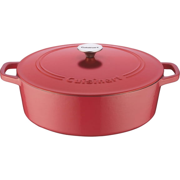 Chef's Classic Enameled Cast Iron Dutch Oven with Lid, Porcelain Enameled Interior, Oven Safe, Induction Compatible, 7-Quart, Oval, Peony Pink