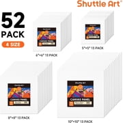 Shuttle Art Painting Canvas Panel, 52 Multi Pack, 5x5, 6x6, 8x8, 10x10 inch (13 PCS of Each), 100% Cotton Art Canvas Board Primed White, Blank Canvas