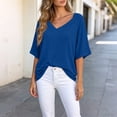thumbnail image 5 of yillto Womens Blouse Summer V Neck Plain Short Sleeve Loose Top Casual Trendy Dressy Shirts Outfits, 5 of 6