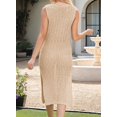 thumbnail image 6 of Women'S 2025 Sleeveless Knitted Dress Crew Neck Side Slit Bodycon Knit Slim Fit Midi Dress Khaki XL, 6 of 9