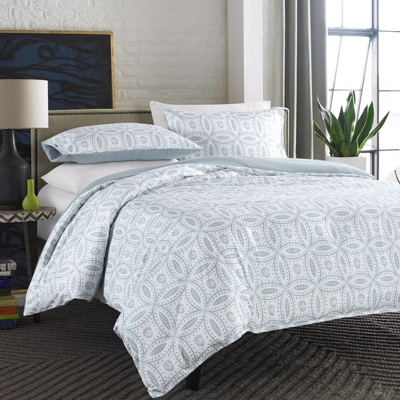 Dayton 3 Pieces Reversible Light Steel Blue Medallion Floral
