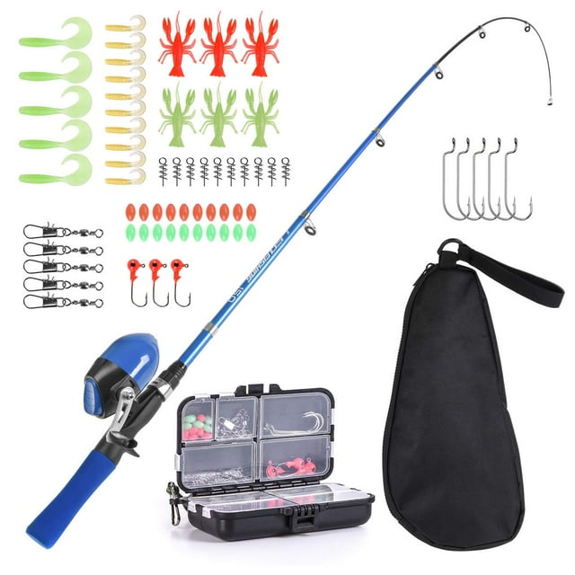 LEO Compact Telescopic Fishing Kit with Rod, Reel, and Accessories for Beginners and Kids - Blue/Green Options Included