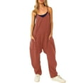 thumbnail image 3 of Women's Solid Suspenders Casual Jumpsuit - Adjustable Straps, Pockets, Loose Fit - Polyester, Daily/Leisure - Hand Wash Cold, 3 of 8