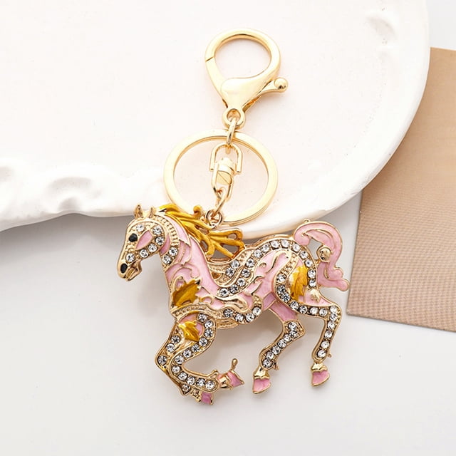 CaiYueKe Horse Keychain Purse Charm Bag Accessory Pendant Gift for Women Girls, Cute Animal Jewelry Keyring, Rhinestone Enamel Decoration, Fashion Key Chain