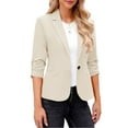 thumbnail image 3 of Otntypg Blazers for Women Suit Jackets Dressy Ruched 3/4 Sleeve Blazer Business Lightweight Slim Fit Jackets Casual Outfits for Work Beige XXL, 3 of 9