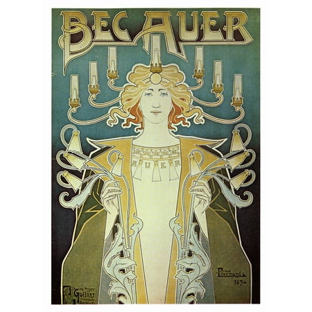 advertising poster for incandescent gas illumination showing a woman with a multitude of Candles  Henri Privat-Livemont was an artist born in Schaerbeek Brussels Belgium  He is best known for his
