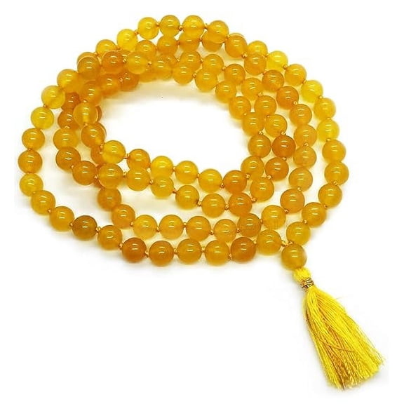 Yellow Agate Mala Crystal Healing Gemstone Mala Japa Mala Necklace for Men & Women, Beads 108 1 By Indian Collectible