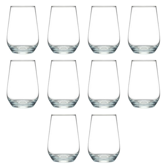 10 Vaso Silicia Stemless Wine Glasses Set, 16 oz. - Clear, Orb-Like, Thick base - Clear