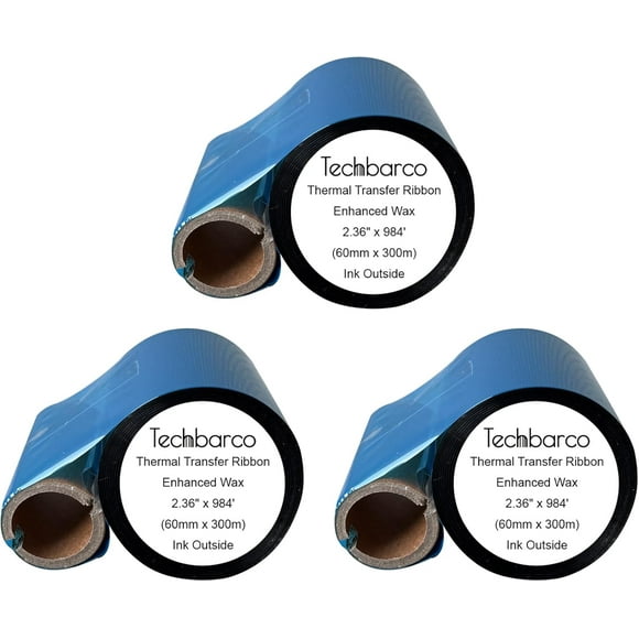 UTAH-3 Rolls 2.36" x 984'(60mmx300m) Premium Enhanced Wax Thermal Transfer Ribbon, Core 1", Black, Ink Outside, with Empty Reel, Barcode Ribbon Compatible with Zebra Printer