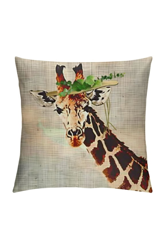 Best Gift Nordic Simple Watercolor Animal Adorable Giraffe Eating Grass Grazing Throw Pillow Case Cushion Cover New Home Decorative Square