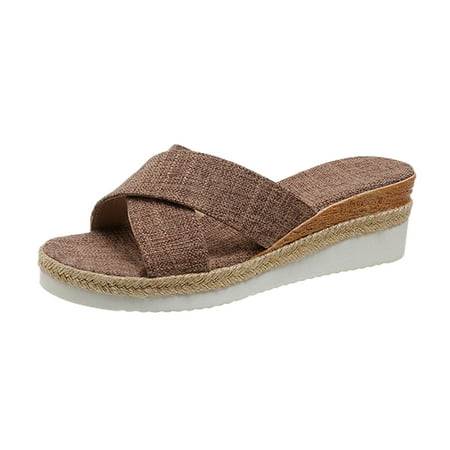 

SEMIMAY Ladies Fashion Solid Color Cloth Belt Open Toe Casual Slope Heel Sippers