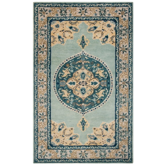 SAFAVIEH Antiquity Marjory Oriental Wool Area Rug, Turquoise/Silver, 6' x 6' Square
