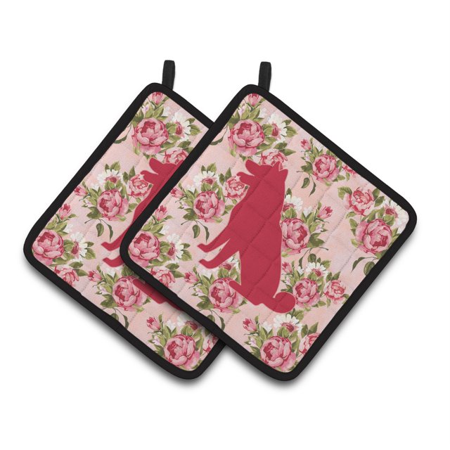 Par de soportes para macetas Caroline's Treasures Shiba Inu Shabby Chic Pink Roses BB1113-RS-PK-PTHD 7.5HX7.5W Multicolor