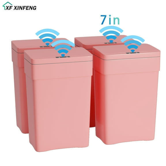 XF XINFENG 13 Gallon/50 L Trash Can with Lid Plastic, Kitchen/Bedroom/ Bathroom/Kitchen/Office/Living Room, Trash Bin, Automatic Touch Free Motion Sensor Trash Can (4, Pink)