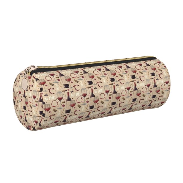 Disketp Wine Glasses Estuche Organizador de Lápices de Cuero, Estuche de Oficina con Cremallera para Bolígrafo y Lápiz