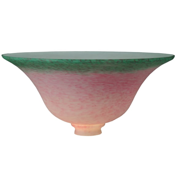 13" Wide Pate-de-Verre Bell Pink & Green Shade