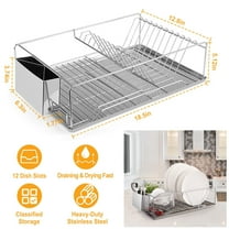 Imountek Dish Drying Rack Stainless Steel Kitchen Dish Rack with Drainboard Cutlery Holder, L