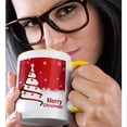 thumbnail image 2 of 3drose, Merry Christmas Tree in Red and White Snow Xmas Season, 11oz Two-tone Yellow Mug, 2 of 6